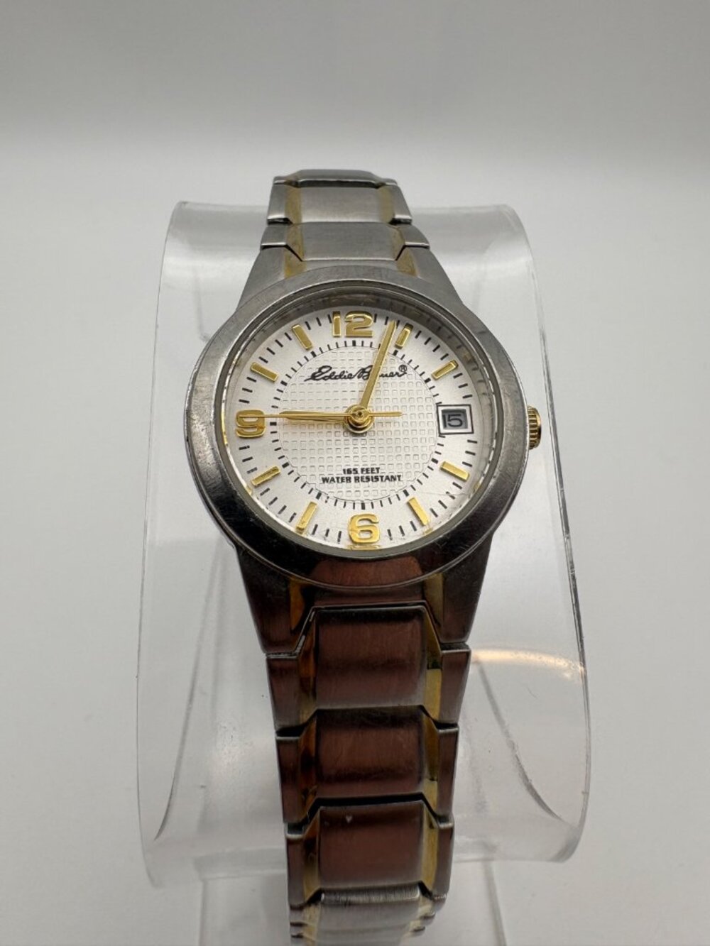 Eddie Bauer V81025 Womens Two Tone Quartz Watch Textured Dial Date 165 Feet